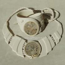 Cream Leather Necklace & Cuff Bracelet with Pegmatite Stone