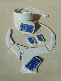 Pearly White Leather with Lapis Lazuli Stone